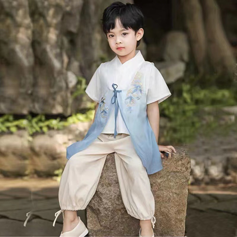 男童短袖汉服中国风改良唐装男宝宝短袖周岁礼服夏季新款古风唐装