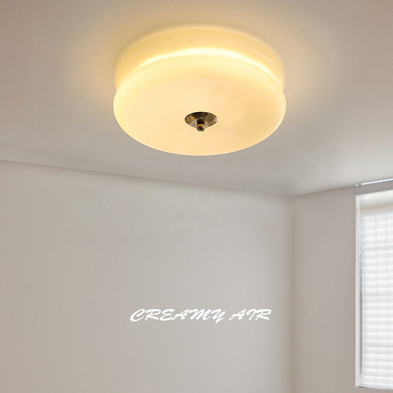 包豪斯臥室吸頂燈北歐中古陽台走廊過道燈法式復古奶油風玻璃燈具