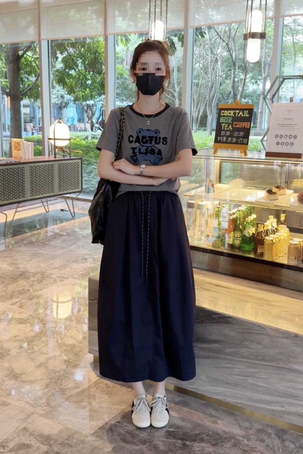 Áo thun nữ cổ tròn in chữ phối màu tay ngắn mùa hè 2026 — Trang phục [Áo+váy], Lời bài hát: Dark Blue (Single Half Dress), Lời bài hát: Grey (One Piece Top) chi tiết 6