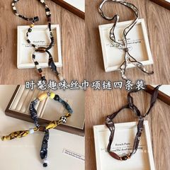 咖色腰果花珠子丝巾项链女气质毛衣链装饰2025新款美拉德穿搭配饰
