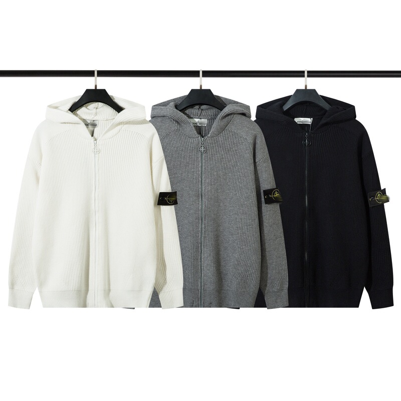 Three Complete Standards Stonesland Shidao Zipper Open Chest Stand Collar Knitted Sweater Versatile Simple Men's Cotton Black