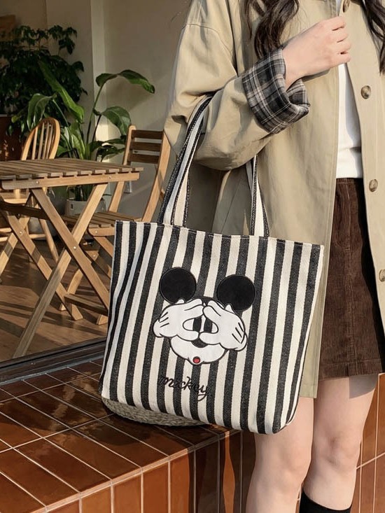 Bolso de lona a rayas de moda para mujeres nuevo lindo cartón de dibujos animados bolso de hombro de gran capacidad bolso de viaje de clase