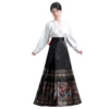 Black horse skirt + white jacquard V-neck top