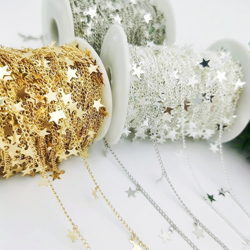 Accesorios DIY, cadena de cobre hecha a mano con estrella de cinco puntas que conserva el color, horquilla para el cabello, materiales para ropa, cadena de metal al por mayor