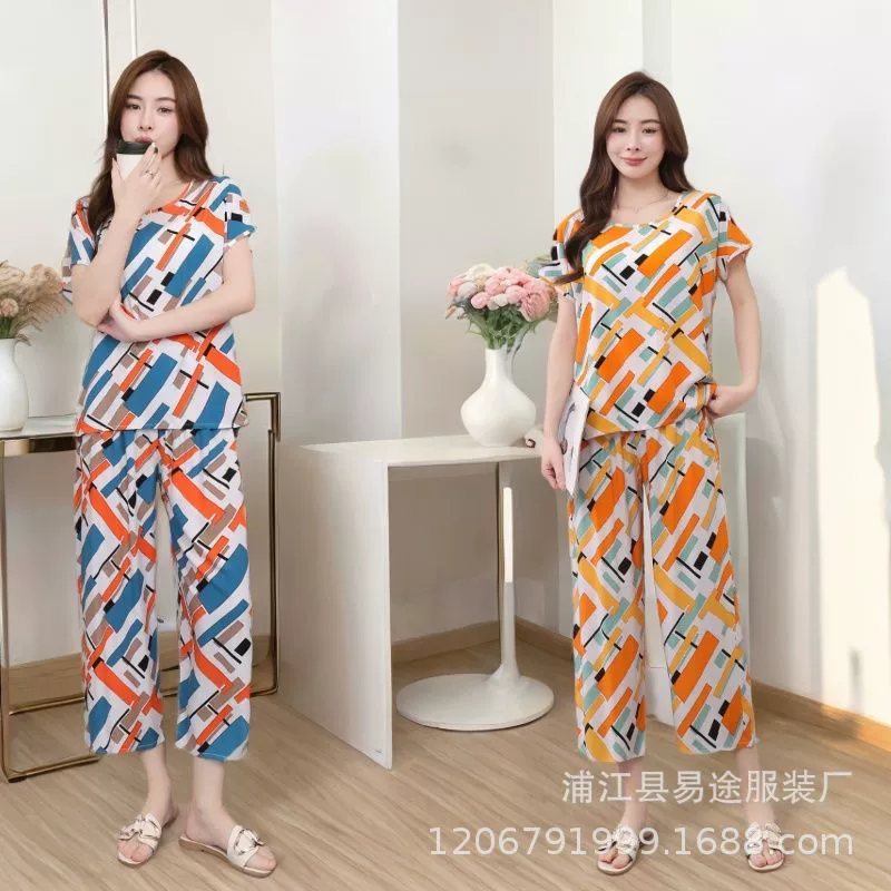 Новые летние костюмы для женщин среднего и пожилого возраста, брюки с короткими рукавами восьмикварта, хлопчатобумажная шелковая одежда для мам, оптовая продажа производителей одежды для бега.