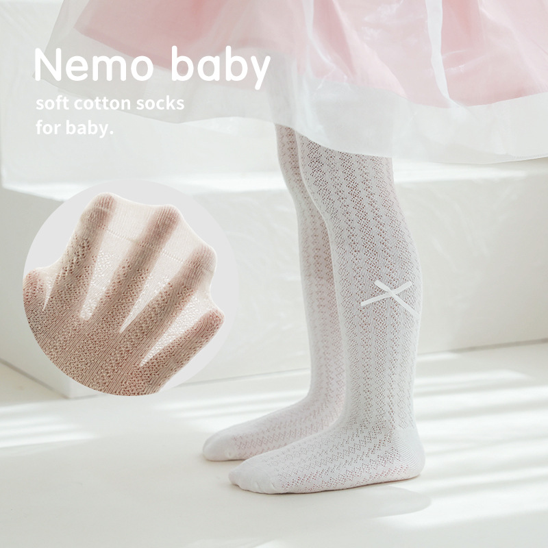 Niñas pantyhose verano malla fina algodón peinado bebé leggings arco princesa blanco danza pantimedias