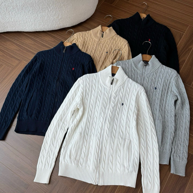 High-quality RL Ralph Lauren logo warm autumn and winter men's full-zip cable knit sweater cardigan High-quality RL Ralph Lauren logo warm autumn and winter men's full-zip cable knit sweater cardigan
