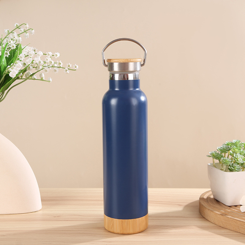 American 304 taza de acero inoxidable de bambú y madera gran boca botella de agua deportiva portátil al aire libre botella espacial de montaña