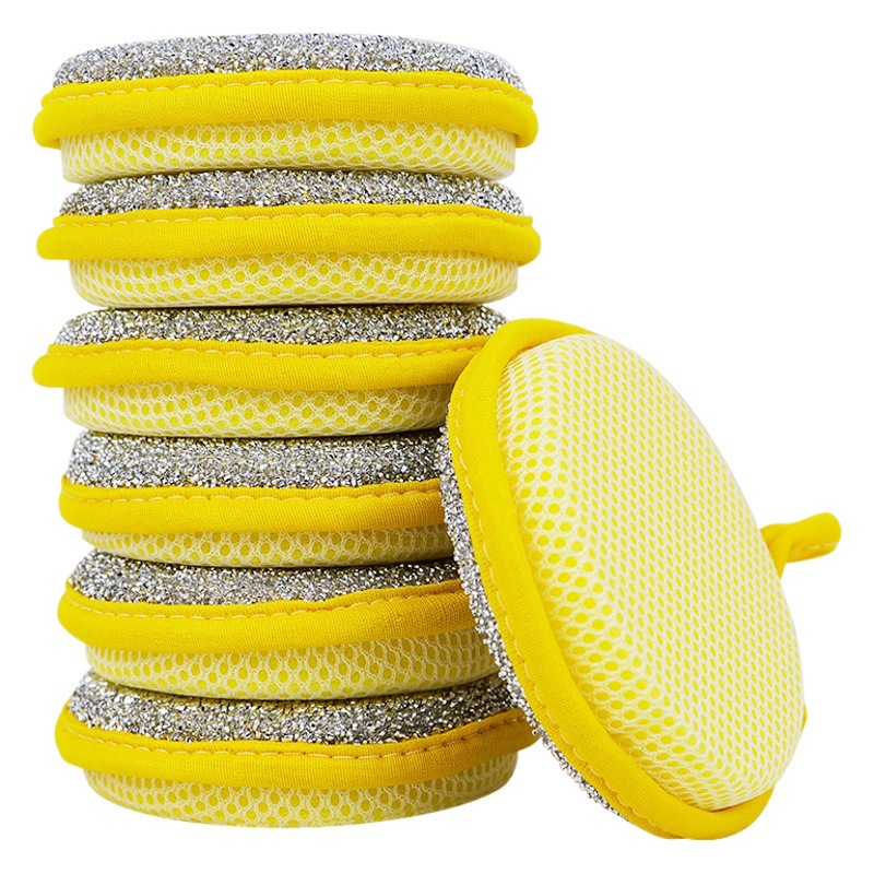 Cross-Border Upgraded Yuanbao Towel Double-Sided Round Dishwashing Sponge, Thickened and Absorbent, for Kitchen and Household Cleaning