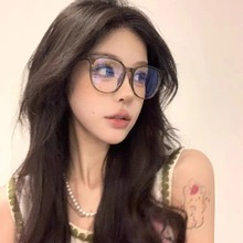 韩系复古圆形大框眼镜女素颜显脸小配度数近视TR90大脸眼镜架磨砂