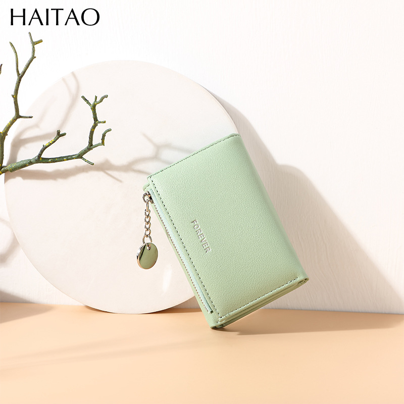 Nueva cartera para mujer, tarjetero japonés y coreano, tarjetero con tapa, color puro, monedero simple con cremallera cruzada, venta al por mayor