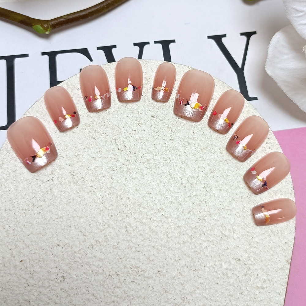 Pegatinas de uñas simples y elegantes que realzan el cutis, piezas de uñas coloridas con efecto ojo de gato para manicura francesa, uñas postizas hechas a mano de 10 piezas. image 5