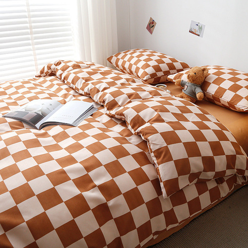 Summer bed sheet set four-piece cotton washable duvet cover bed set three-piece solid color quilt cover bedding set four-piece Nantong