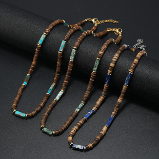 Retro Bohemian Summer Jewelry Ethnic Style Jewelry Brown Coconut Shell Wooden Beads Natural Stone Necklace Men's Jewelry Batch