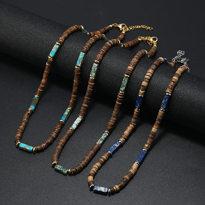 16g Weight Ethnic Style Geometric Alloy Natural Stone Coconut Shell Beaded Men's Necklace