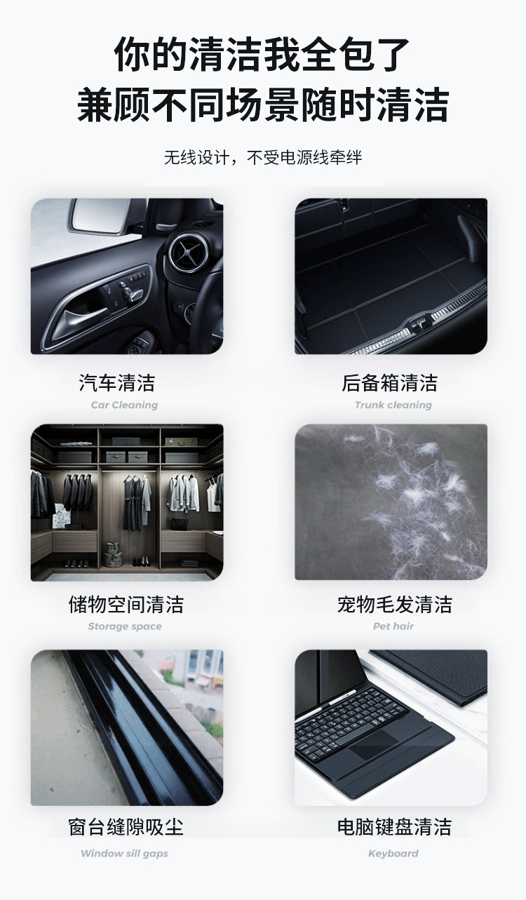 Car-Mounted Vacuum Cleaner and Air Inflator, Dual-Purpose, Portable, High Suction, Intelligent Dust Removal, Wireless Charging, Mini Car Vacuum Cleaner