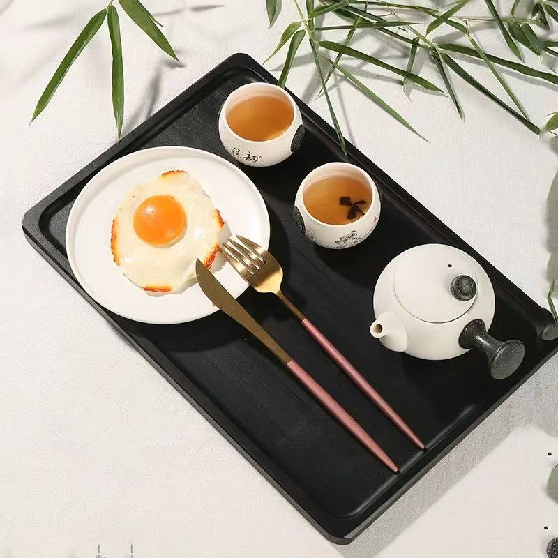 Bandeja de madera rectangular de estilo japonés Bandeja de té rectangular para el hogar Bandeja de juego de té de madera Pastel de frutas Bandeja de madera de dim sum