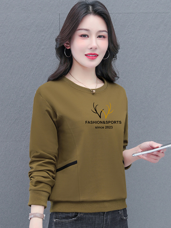 黑色卫衣女春秋2025新款女士时尚宽松圆领外套中年妈妈春装上衣|undefined