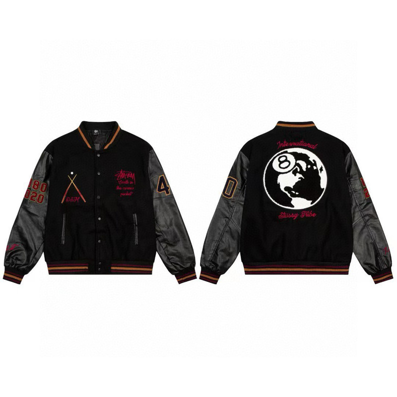高品质跨境Stu斯图字母宽松80贴标刺绣拼接加棉夹克棒球服外套男|undefined
