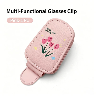 Sun Visor Storage Clip, Car Glasses Clip/Bill Clip - pink-tulips