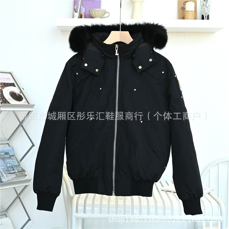Moose Knuckles Ballistic Bomber Jacket Down Fur Trim Black