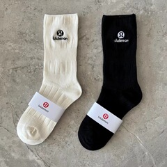 ルル新品レディースソックスlululemonダブルピン刺繍レディーススタッキングソックス吸汗通気性中筒コットンソックス
