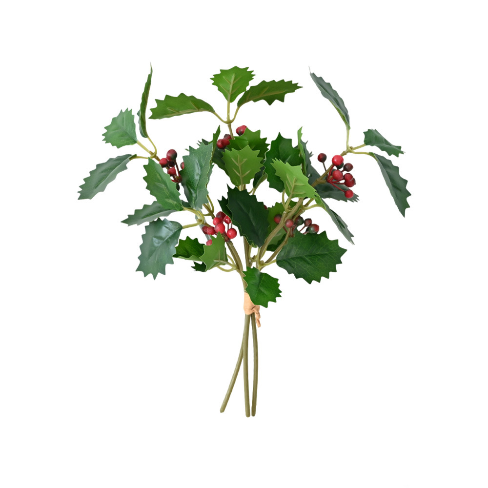 Hoja de Navidad bayas imitación verde fruta roja decoración del hogar árbol de Navidad decoración de mesa diy ramo de fiesta