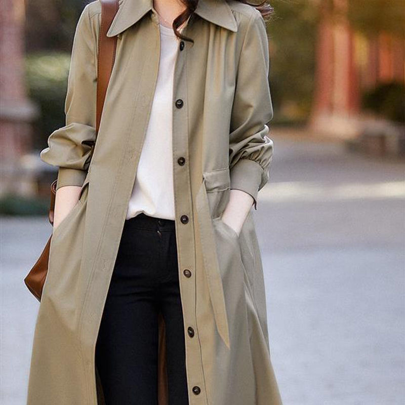 Trench leggero da donna, primavera 2025, nuovo stile coreano, elegante, trendy, cappotto petite, giacca-camicia di media lunghezza_voghion.com