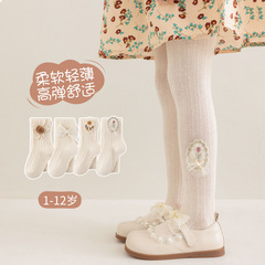 2025 spring and summer children's leggings pantyhose girls' pantyhose bottoming socks pastoral style flowers combed cotton socks wholesale