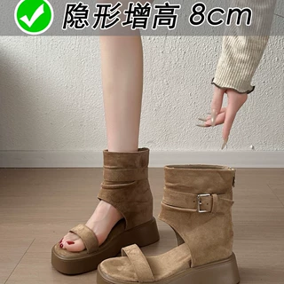 夏季新款卡其色厚底罗马凉鞋 8cm 内增高设计显高显瘦不勒脚百搭