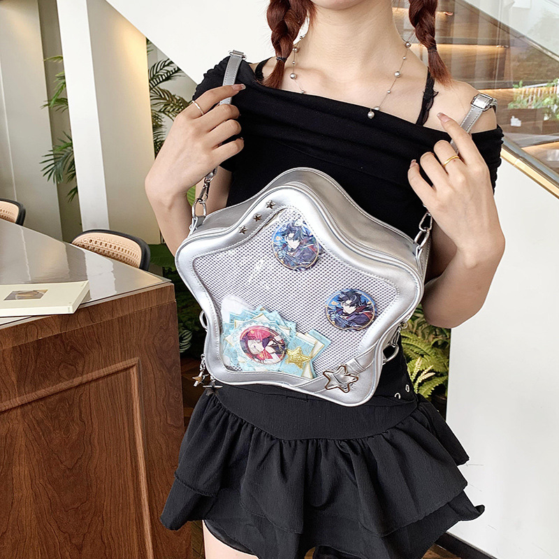 Bolsa de dolor de comida secundaria japonesa 2024, mochila de chicas con estrellas transparentes, mochila de comercio exterior transfronterizo