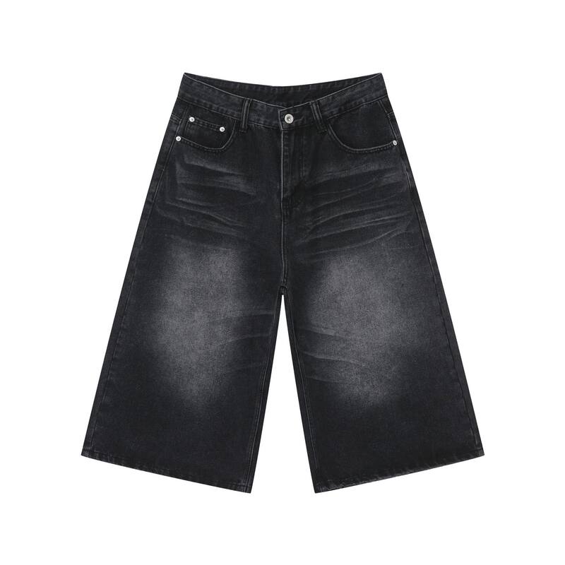 Quần jean nam ống rộng lửng 7/10 cắt ngắn giặt cổ điển phong cách Hàn — Màu xanh lam, Màu đen, Xanh cổ điển, Đen xám