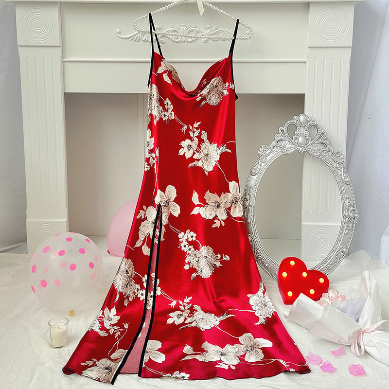 Factory pajamas female summer sexy ladies ice silk nightgown sleeveless long bathrobe simulation silk bridal morning gown wholesale