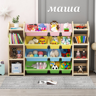 實木兒童玩具收納架書架二合壹大容量超大家用儲物箱整理櫃懶角落
