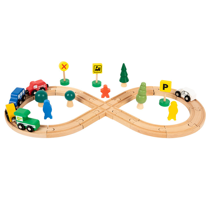Transporte infantil de madera manuales, tren pequeño, vagón de ferrocarril, juguete, mesa, pista tridimensional