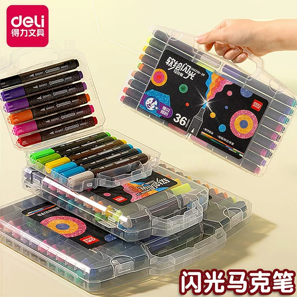 Deli Soft Tip Glitter Marker Pen Children's Drawing Art Hand-Drawn Graffiti Pen Gift Box Set Watercolor Pen Drawing Pen