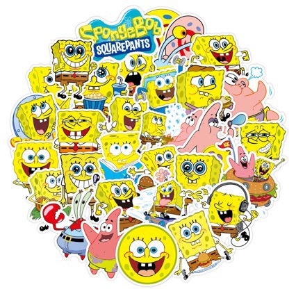 50 pegatinas de Bob esponja, cuaderno, vaso de agua, maleta, computadora portátil, teléfono de dibujos animados