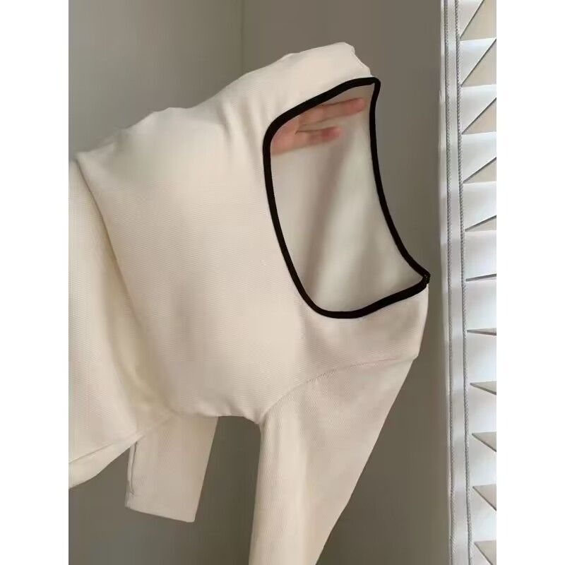 方领保暖上衣女带胸垫秋冬新款内搭磨毛加绒加厚打底洋气长袖小衫