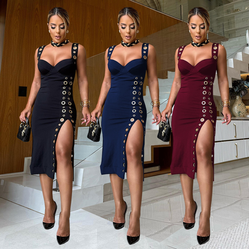 C7322 Cross-Border Aliexpress Amazon European and American Fashion Women's Elegant Slim-Fit Button-Decorated Sexy Dress C7322 Cross-Border Aliexpress Amazon European and American Fashion Women's Elegant Slim-Fit Button-Decorated Sexy Dress