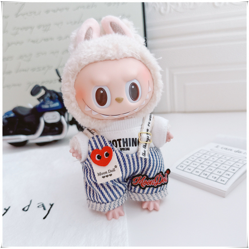 labubu娃衣拉布布衣服挂件个性条纹爱心背带裤牛仔帽装扮宠物挂件|undefined