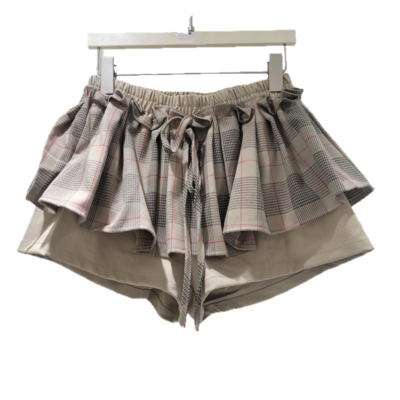 Pantalón Falda de Capas para Mujer de Algodón y Poliéster Diseño con Lazo, De Tiro Medio