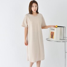 彩棉A类家居裙可外穿睡衣长款宽松夏季外贸高级全棉家居服慵懒风