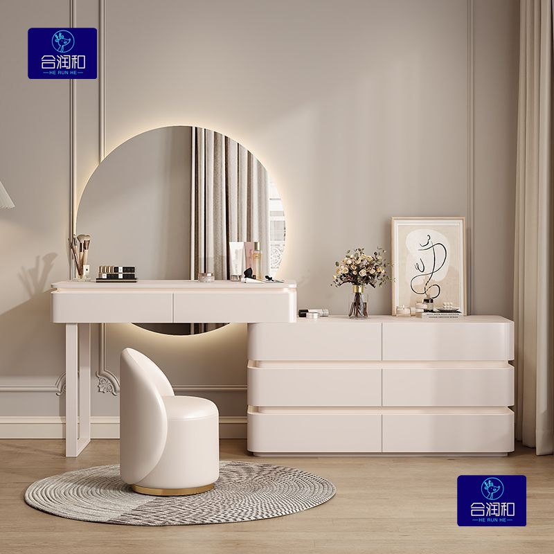 New Light Luxury Solid Wood Storage Bedside Dressing Table Italian Simple Modern Integrated Cupboard Black Dressing Table Master Bedroom