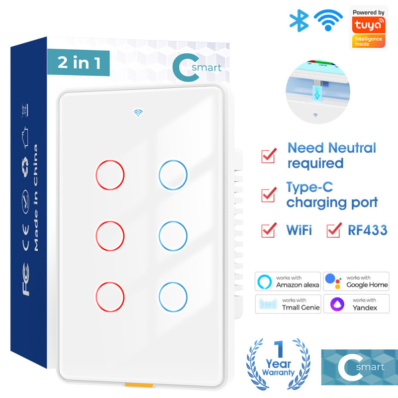 ワイヤレス wifi タッチスマートスイッチゼロファイアバージョンデュアルコントロール Tuya APP 音声タイミング壁米国標準スイッチライト|undefined