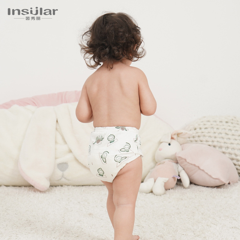 Direct factory bamboo fiber baby training pants washable 6 layers of gauze diaper pocket learning pants children's cloth diaper