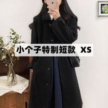 女童大衣外套145小矮个子毛呢女秋冬150穿搭感加厚中长呢子大衣xs