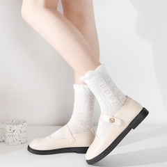 白色木耳邊jk襪子女中筒襪夏季薄款襪子瑪麗珍鞋花邊襪日系堆堆襪
