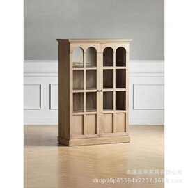 美式经典家具书柜双门边柜实木酒柜复古储物柜淡雅落地书房家具柜