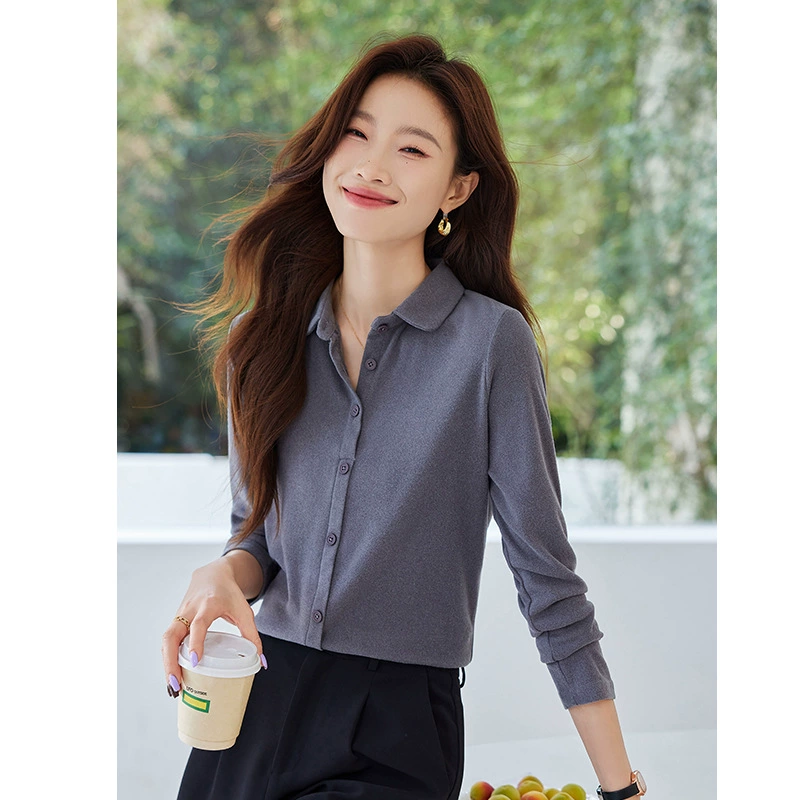 Реальный двухсторонний бархатный отворот с длинными рукавами рубашка нижняя рубашка женская осень-зима