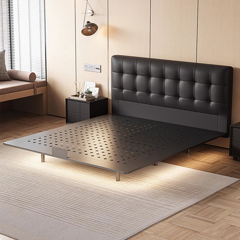 Waffle de acero cama flotante retro estilo medieval paquete suave dormitorio pequeño cama doble cama de cuero minimalista italiana